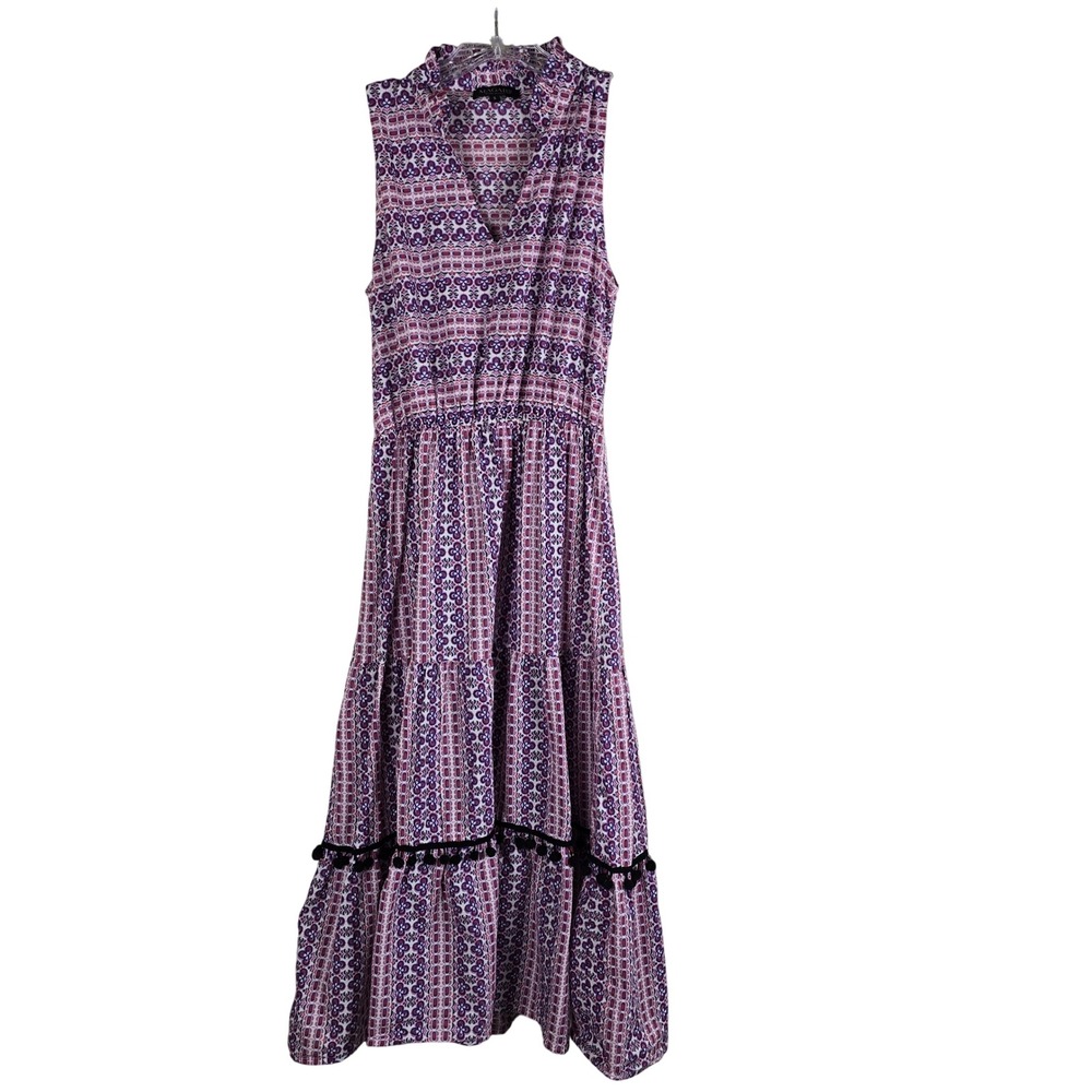 MAGARI Made in Italy Cotton Geometric Floral Tiered Maxi Dress‎ Small